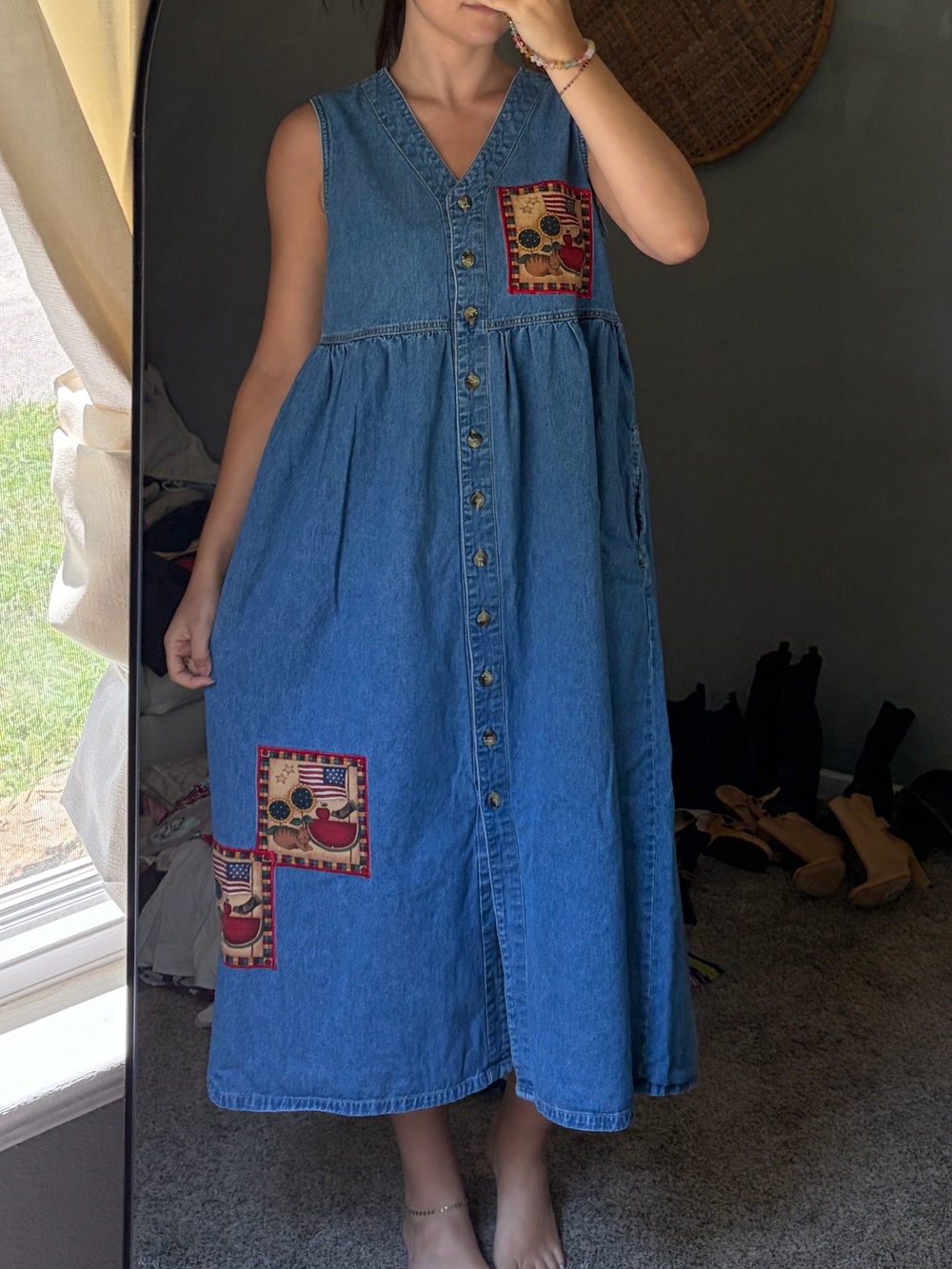 Vintage 90’s HAIK’S “Talk of America” Denim Button-Front Dress w/ Patchwork